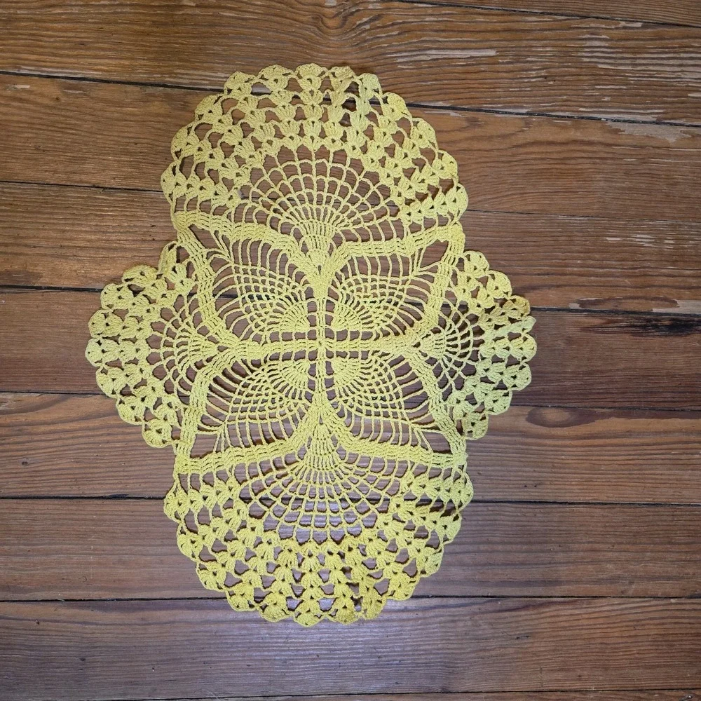 Handmade vintage Yellow crochet butterfly chair back doily